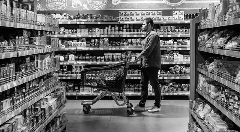FMCG products on retail shelves