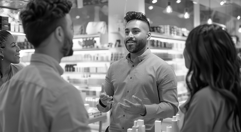 Promoter engaging customers in store